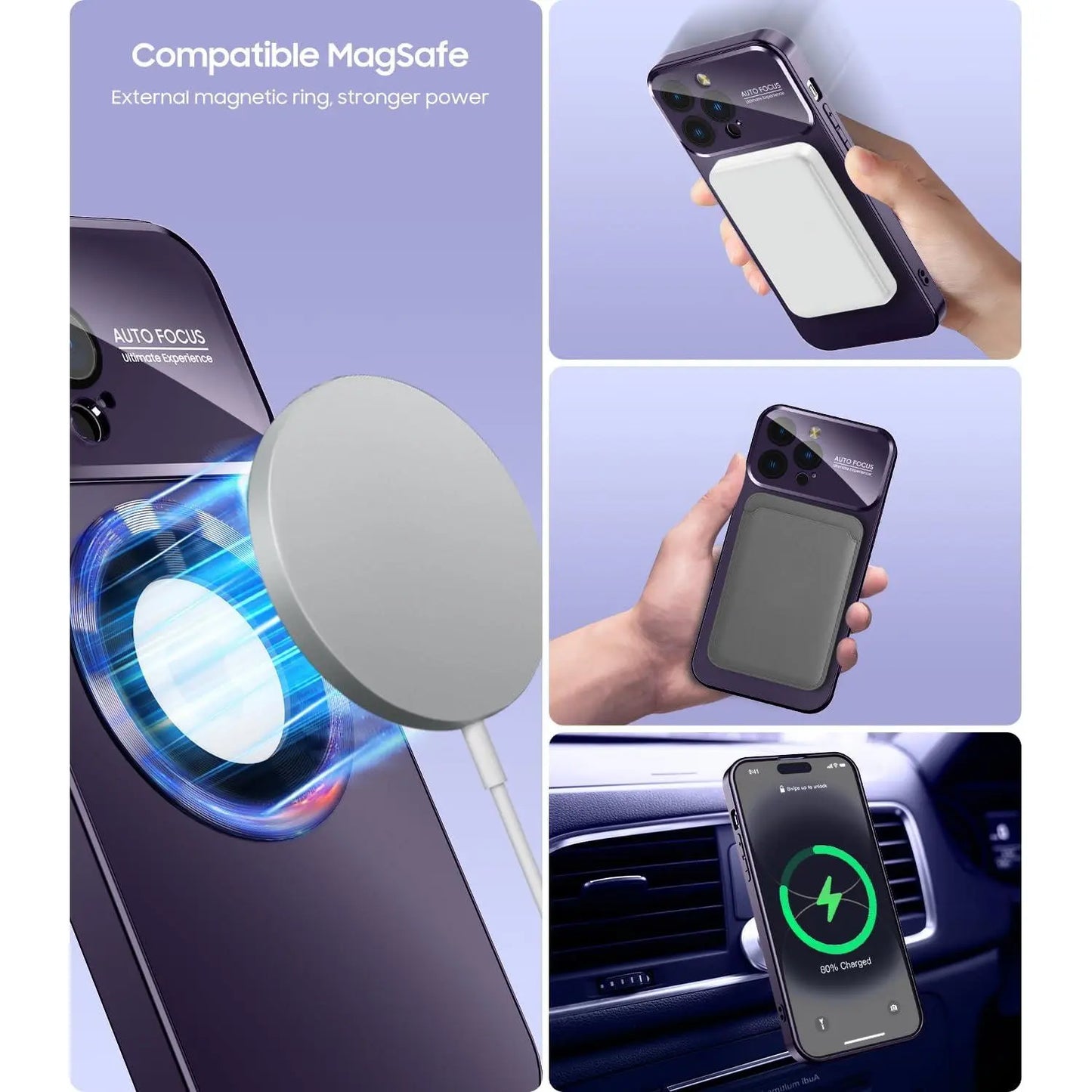 Magnetic for Iphone 17 Pro Max Cases 16 15 14 13 12Pro Max Plus, Compatible with Magsafe, Built-In Camera Lens Protector, Logo View, Military Grade Drop Proof Phone Case Cover Case, Purple